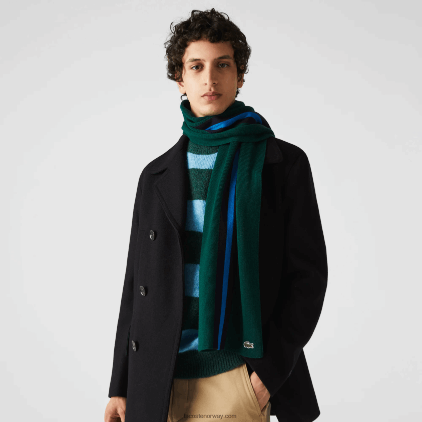 Lacoste sportsstripet ullskjerf 4J4X0T2299 grønn marineblå 0wa menn